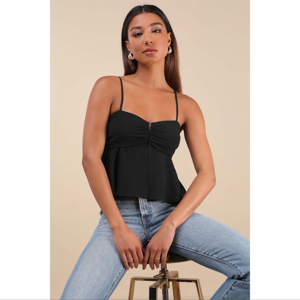 LULU’S Anayah Black Tiered Cami Crop Top